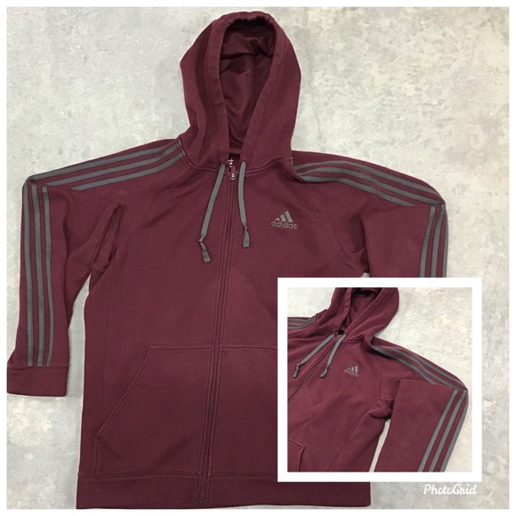 adidas Other - Adidas Burgundy Striped Arm Zip Up Hoodie Jacket